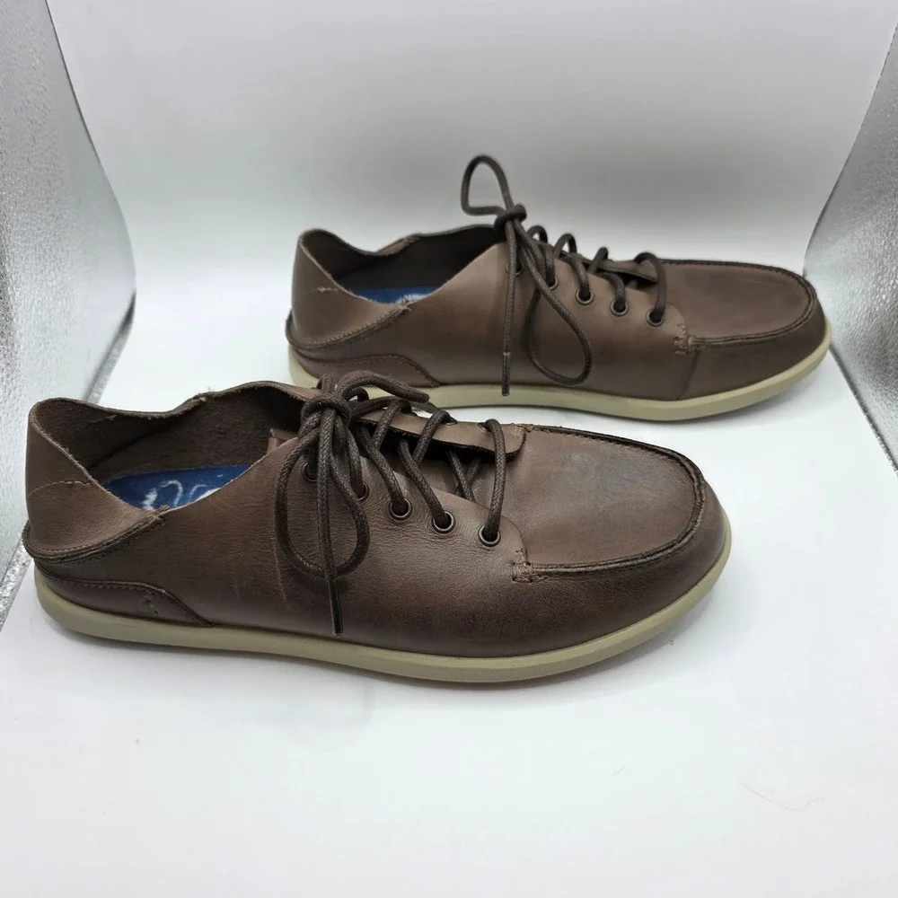 OluKai Nalukai Brown Leather Lace Up Shoes‎ Mens 9 Drop-In Heel 10378-6Z21